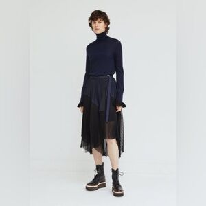 Sacai Black and Navy Layered Midi Skirt
